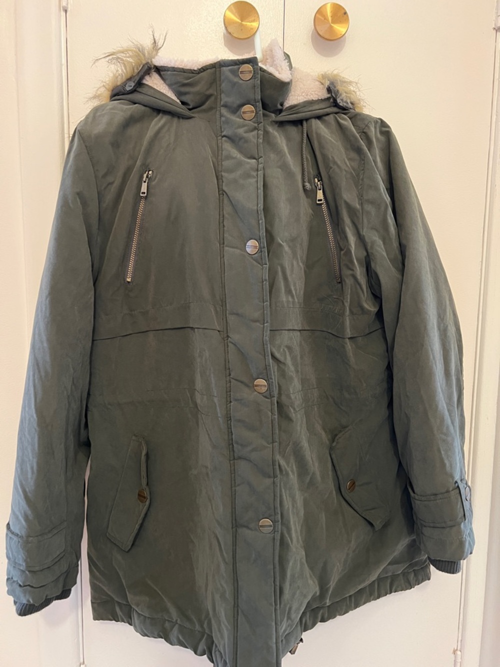 a.n.a Olive Hooded Faux-Fur Trim Puffer Coat
